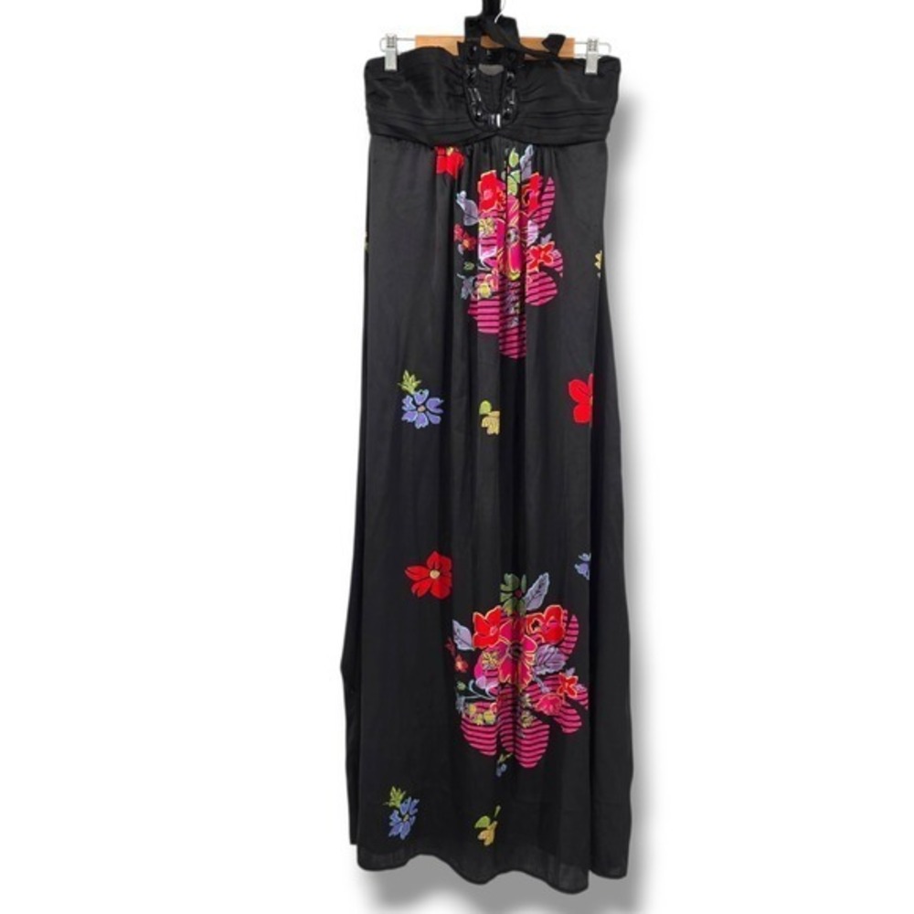Apollo 90s Y2k Maxi Dress Strapless Floral Print Evening Party Dress XL